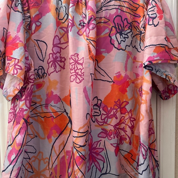 Mari Rai Floral Pink and Orange Women's Top - Picture 4 of 5